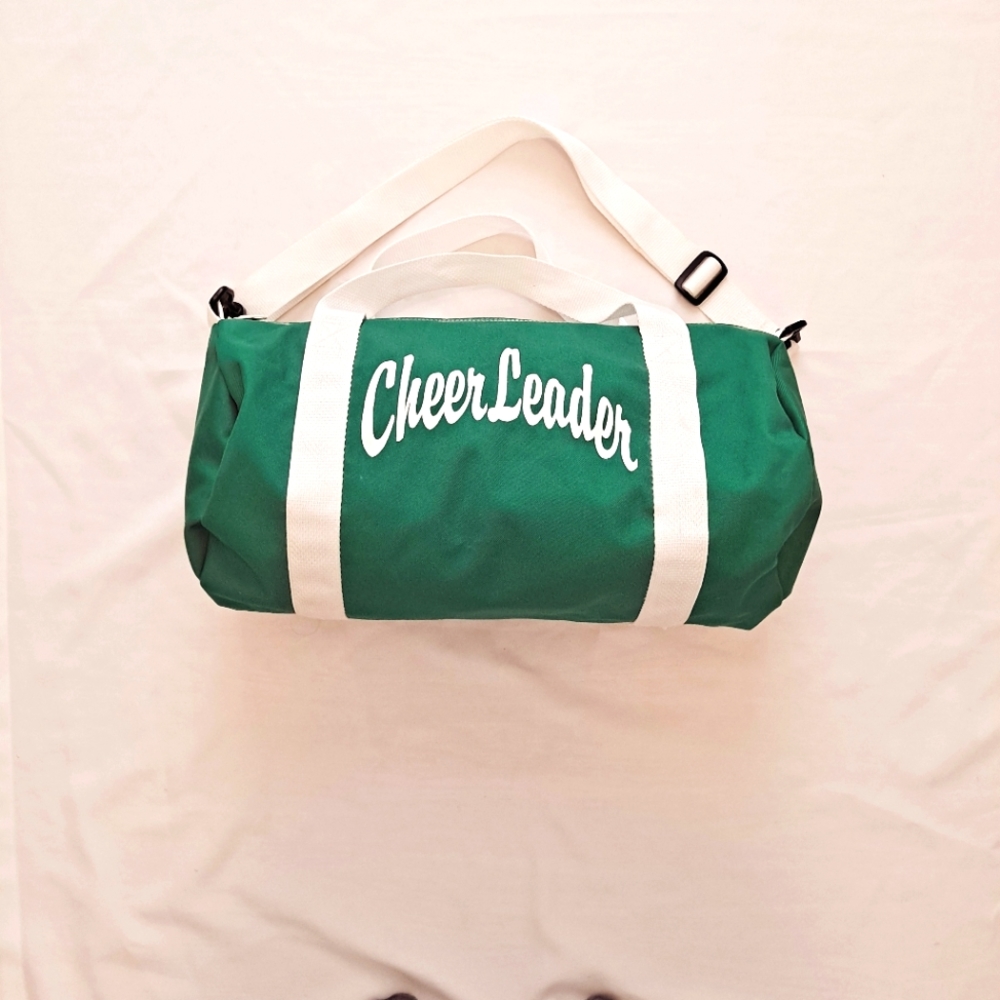 Green and White Cheerleader Canvas Barrel Duffle Gym Bag